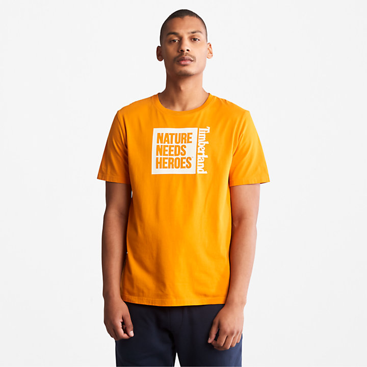 T-shirt met Nature Needs Heroes™-afbeelding voor heren in oranje-
