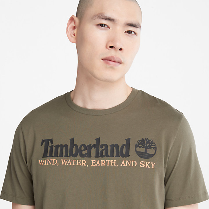 Wind, Water, Earth, and Sky T-Shirt for Men in Dark Green-