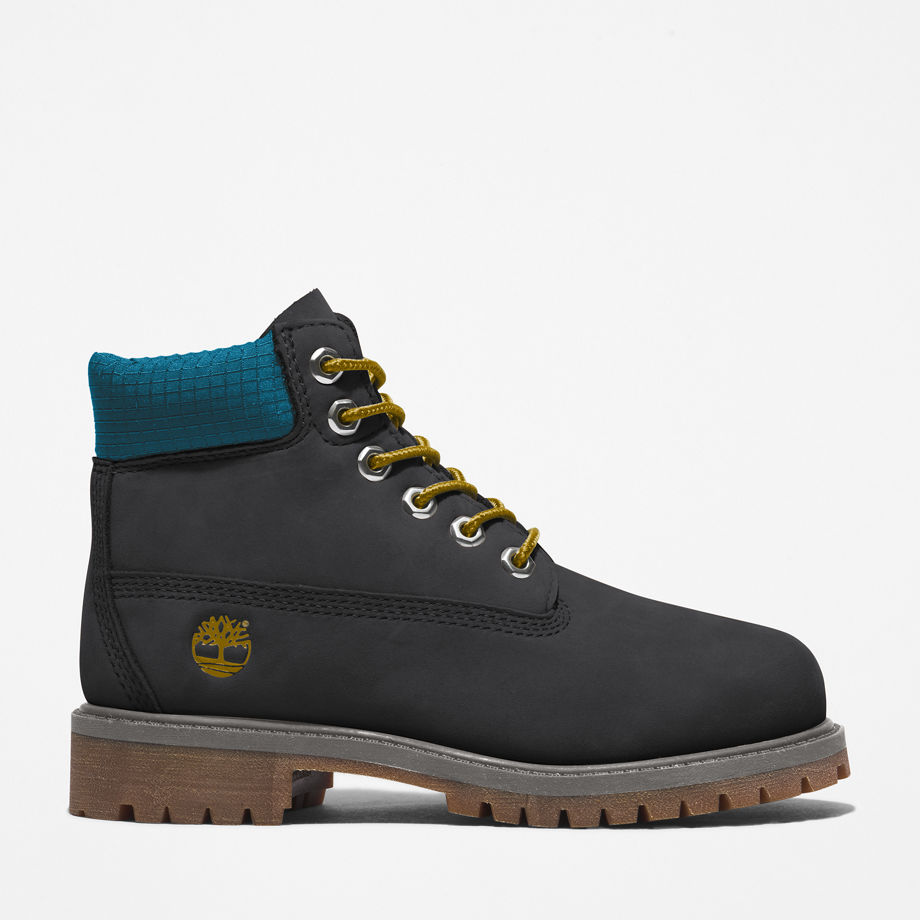 Timberland Premium 6 Inch Boot For Youth In Black/blue Black Kids, Size 12