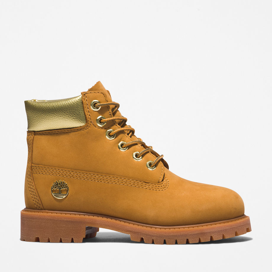 Timberland Premium 6 Inch Boot For Youth In Yellow/gold Light Brown Kids, Size 2.5