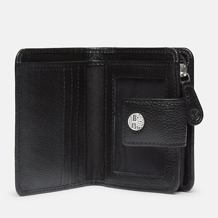 Sheafe Leather Tab Bifold Wallet with Coin Pocket for Women in Black-