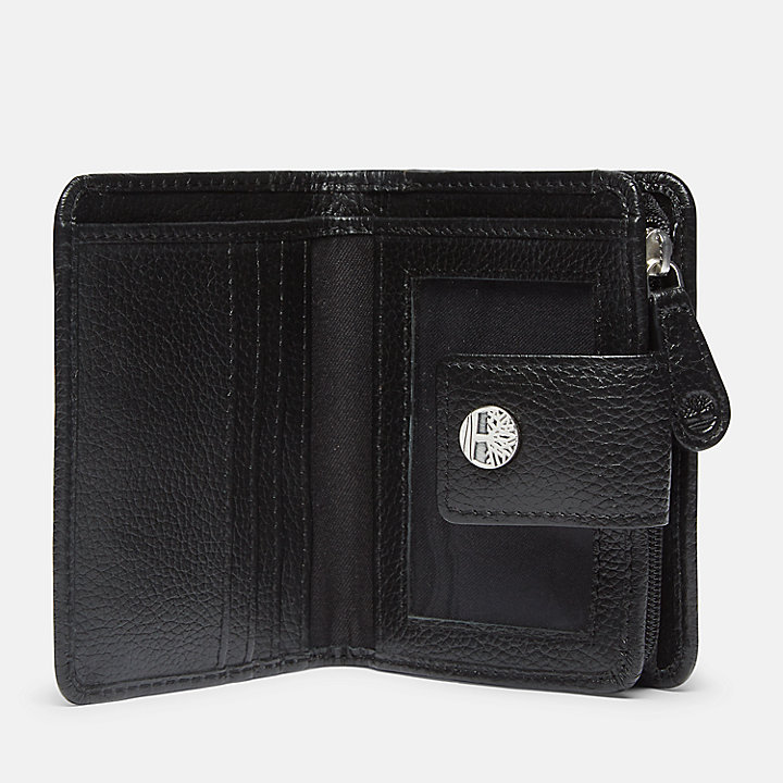 Sheafe Leather Tab Bifold Wallet with Coin Pocket for Women in Black