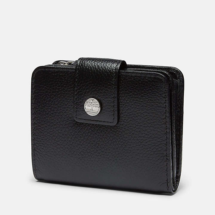 Sheafe Leather Tab Bifold portemonnee met muntvak voor dames in zwart