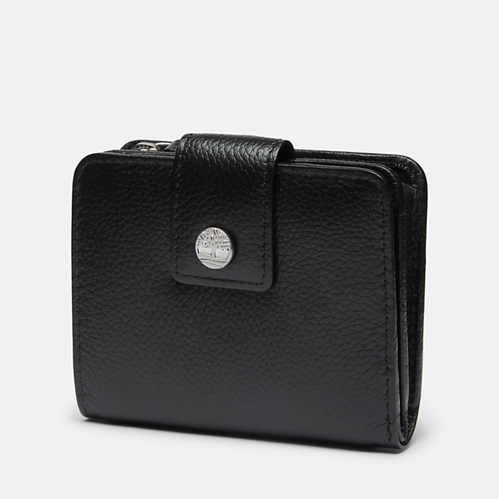 Sheafe Leather Tab Bifold portemonnee met muntvak voor dames in zwart-
