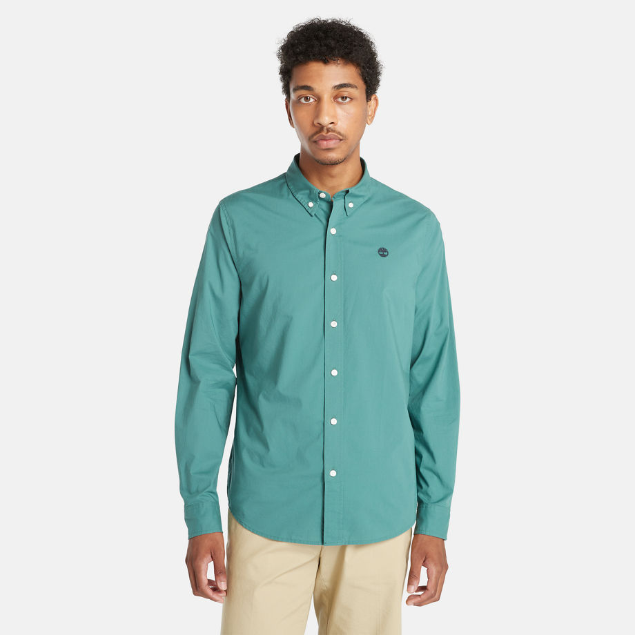 Timberland Saco River Stretch Poplin Shirt For Men In Teal Teal