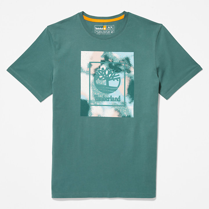 T-shirt da Uomo con Logo in Stile Storytelling in verde acqua-