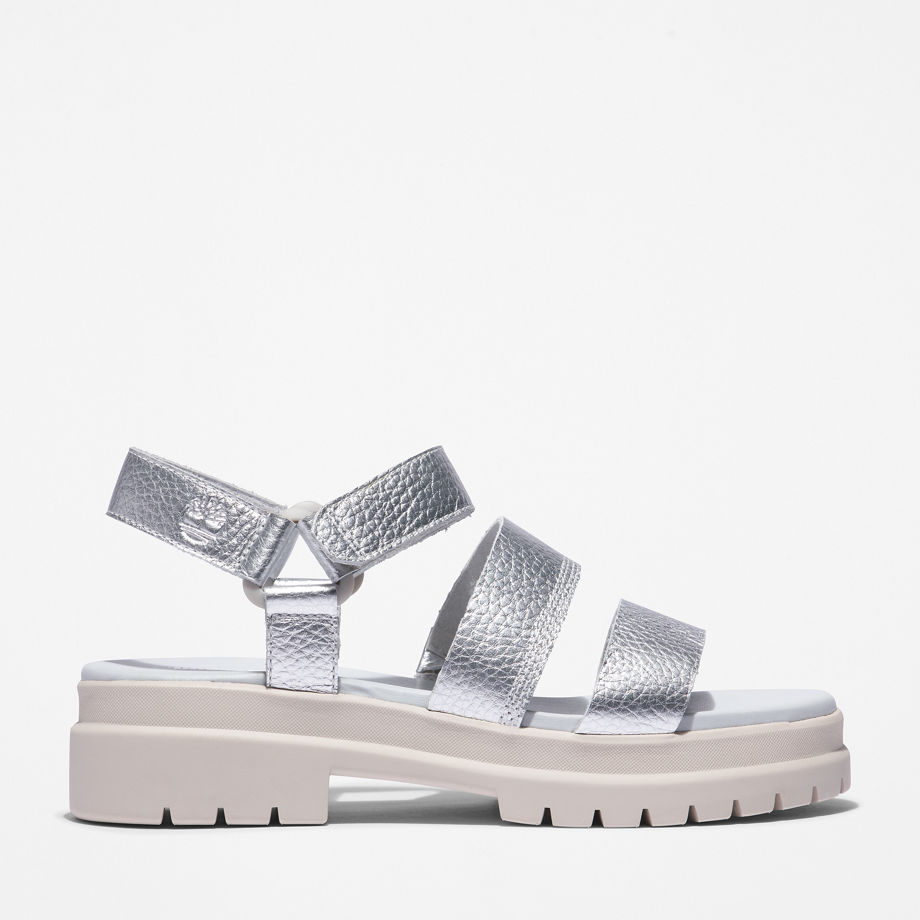 Timberland London Vibe Ankle-strap Sandal For Women In Silver Silver, Size 9