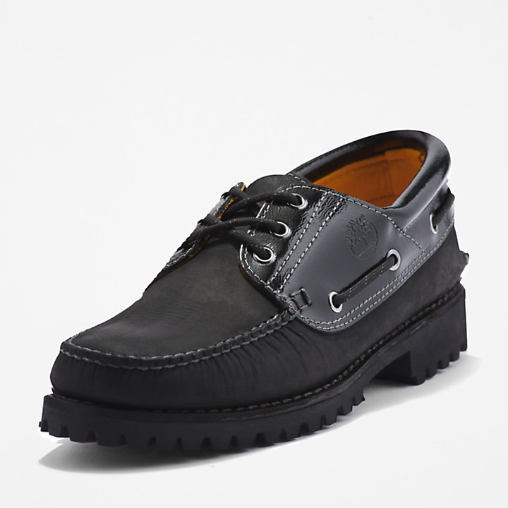 Timberland® 3-Eye Lug Handsewn Boat Shoe for Men in Black-