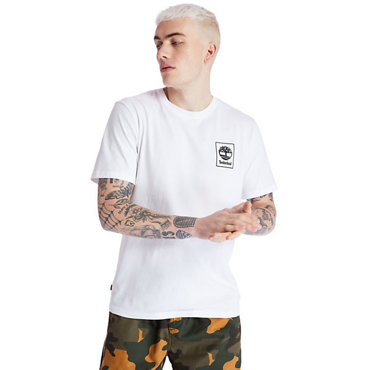 T-shirt à manches courtes et logo pour homme en blanc-