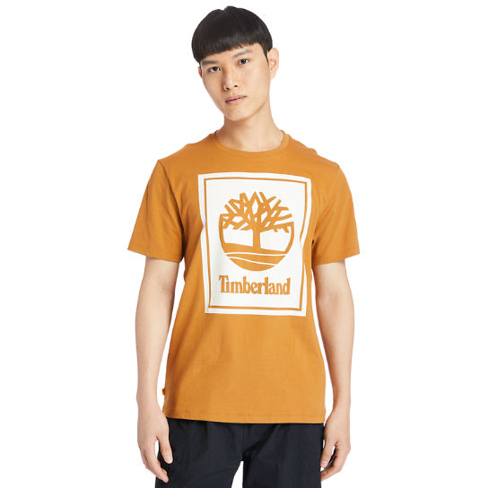 Stack Logo T-Shirt for Men in Orange/White | Timberland