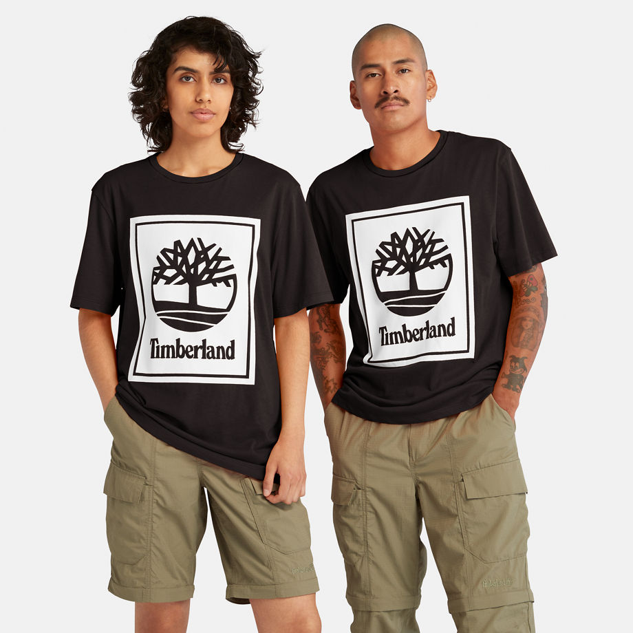 Timberland All Gender Stack Logo T-shirt In Black Black/white Unisex, Size L