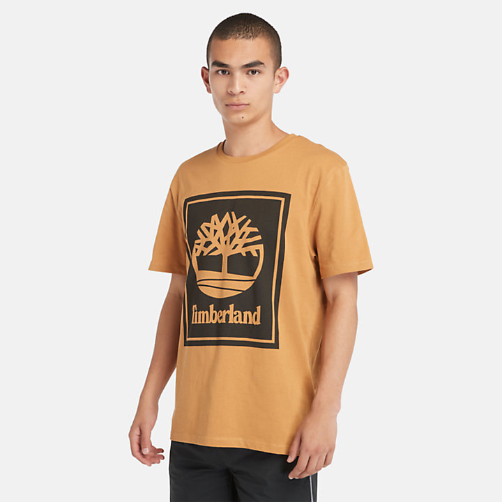 T-shirt à logo Stack pour unisexe en orange/noir-