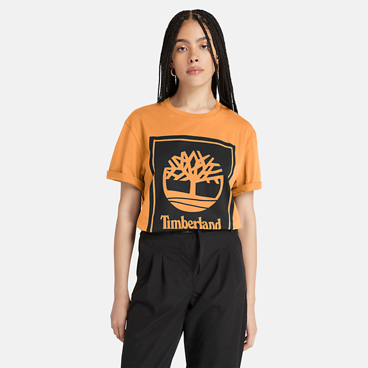 T-shirt à logo Stack pour homme en orange/noir-
