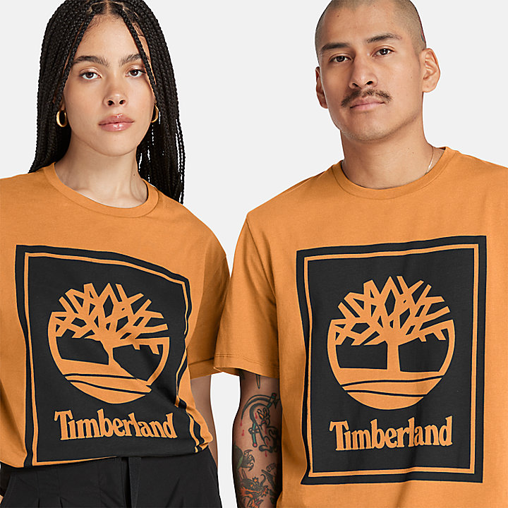 T-shirt à logo Stack pour unisexe en orange/noir