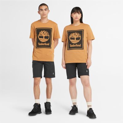 Timberland Stack Logo T-shirt For All Gender In Orange/black Orange Unisex