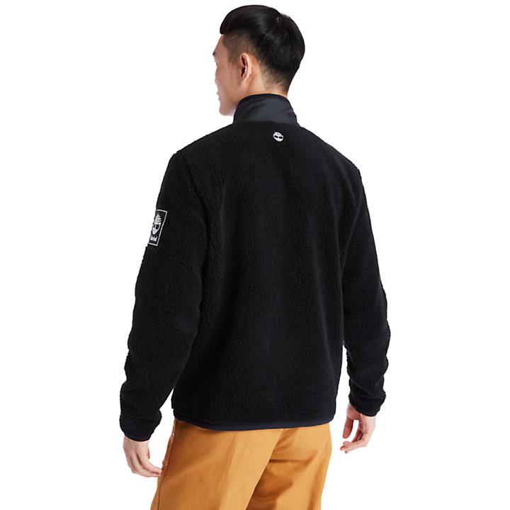 Colour-block Recycled Fleece Jacket for Men in Black-
