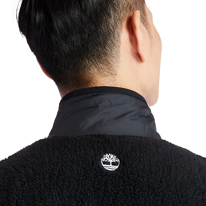 Colour-block Recycled Fleece Jacket for Men in Black-