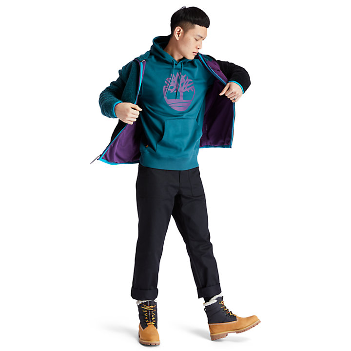 Colour-block Recycled Fleece Jacket for Men in Teal-