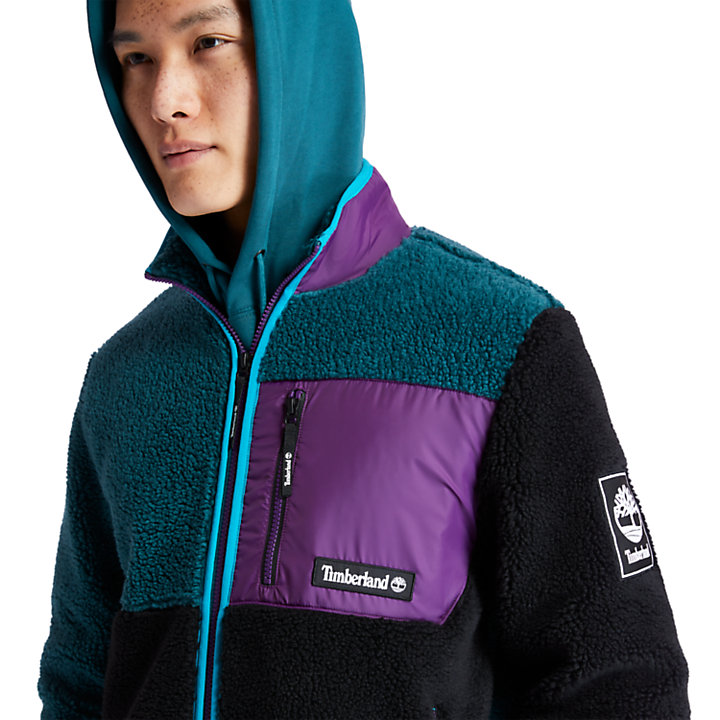 Colour-block Recycled Fleece Jacket for Men in Teal-