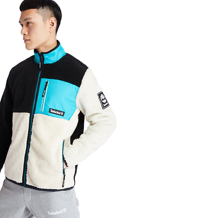 Colour-block Recycled Fleece Jacket for Men in Black/White-