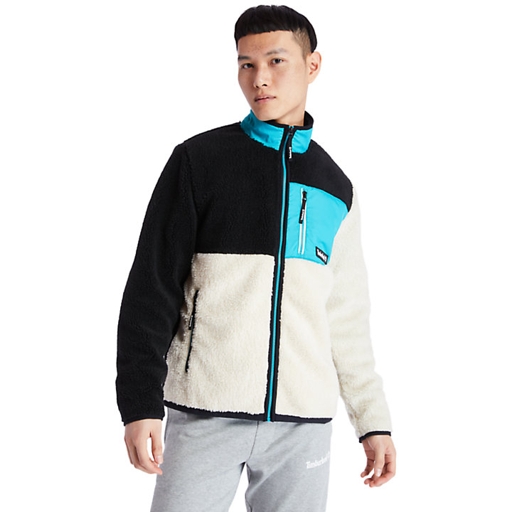Colour-block Recycled Fleece Jacket for Men in Black/White-