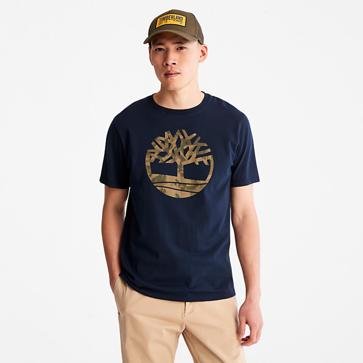 T-shirt camouflage avec logo pour homme en bleu marine-