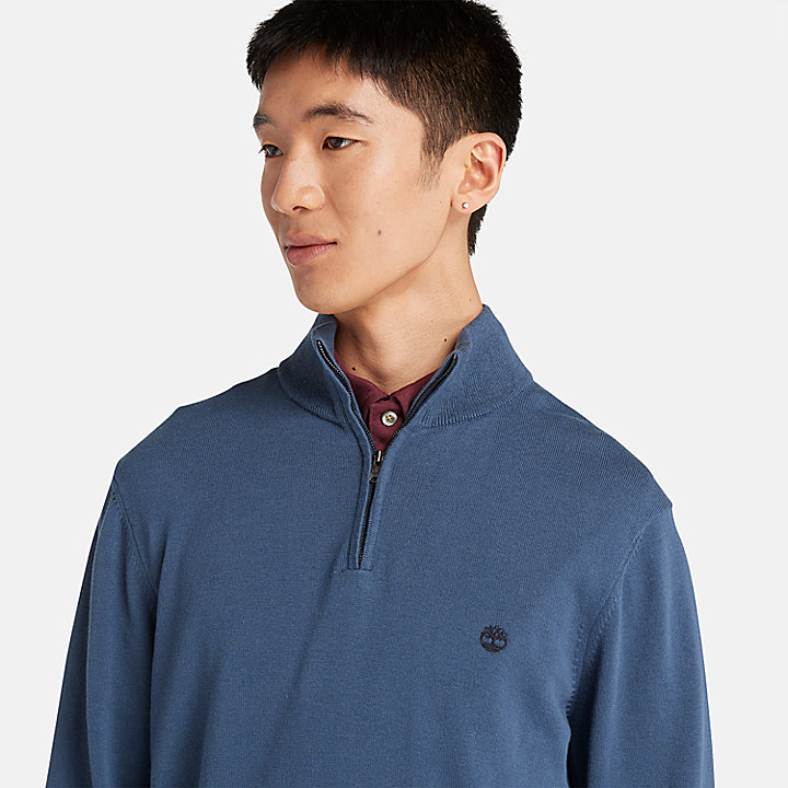 Jersey de algodón con cuarto de cremallera Williams River para hombre en azul