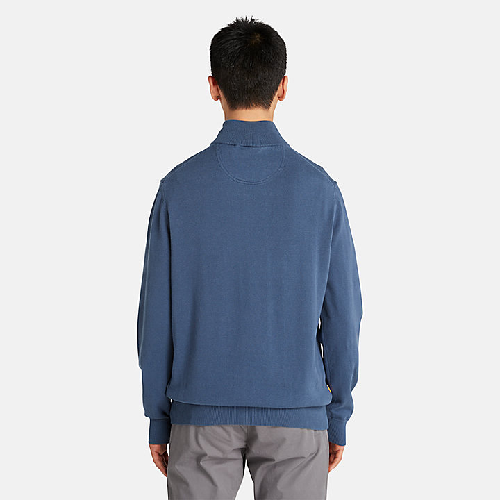 Jersey de algodón con cuarto de cremallera Williams River para hombre en azul