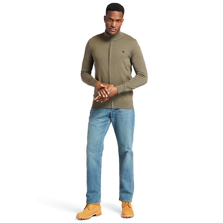 Williams River Full-Zip Sweater for Men in Dark Green-