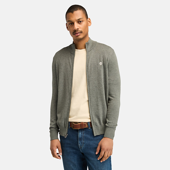 Williams River Organic Cotton Zip Sweater for Men in Grey-