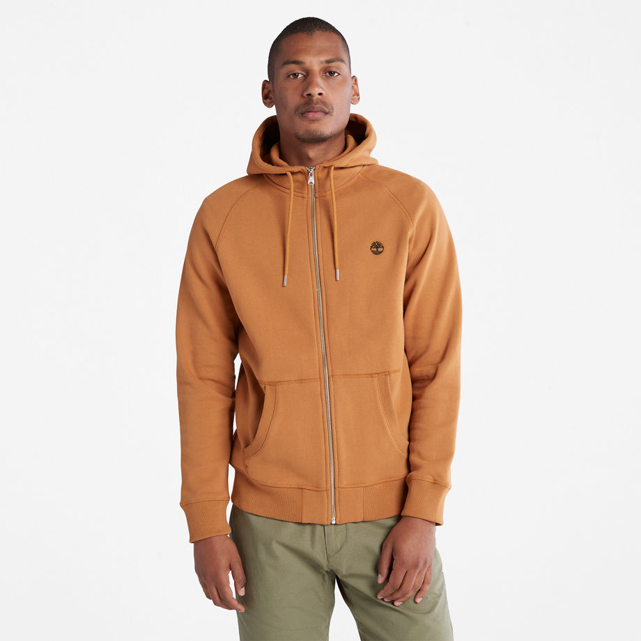 Timberland Exeter River Zip-front Fleece Hoodie For Men In Orange Light Brown, Size M