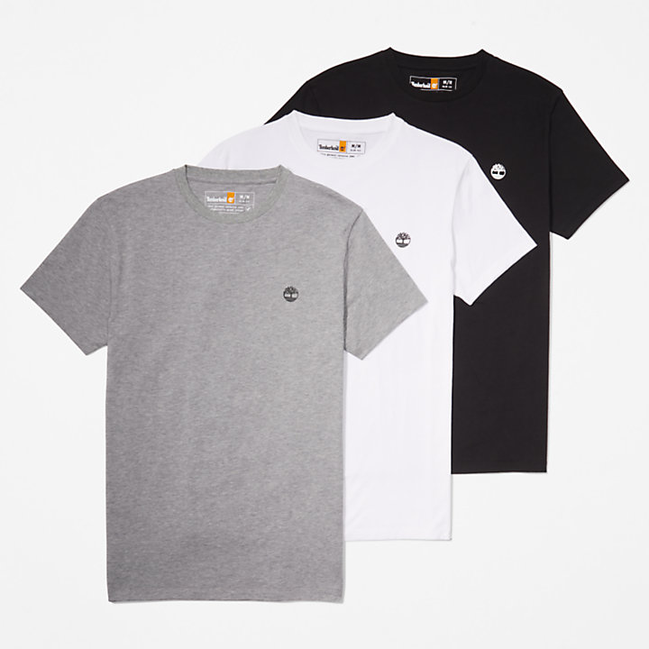 Dreierpack T-Shirts aus Bio-Baumwolle für Herren in Schwarz, Weiß, Grau-