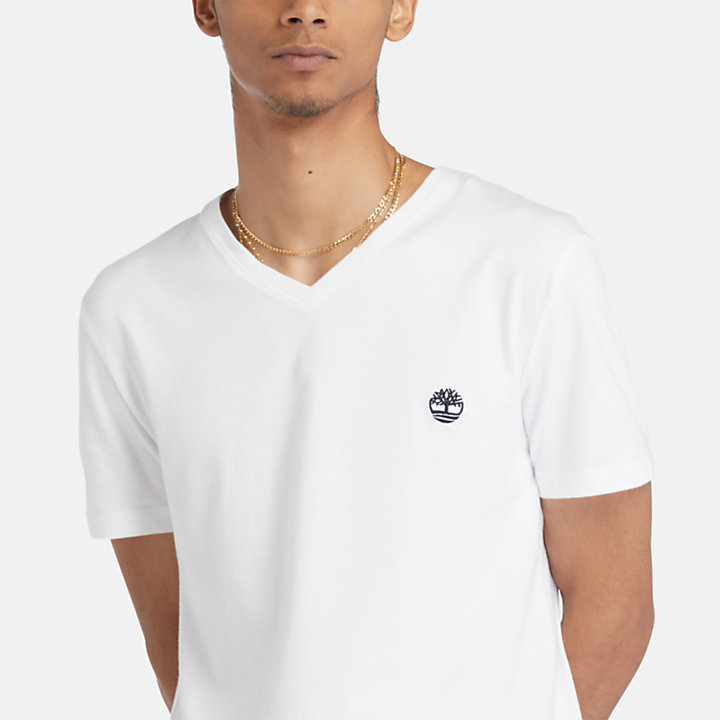 Dunstan River Herren-T-Shirt mit V-Ausschnitt in Weiß-
