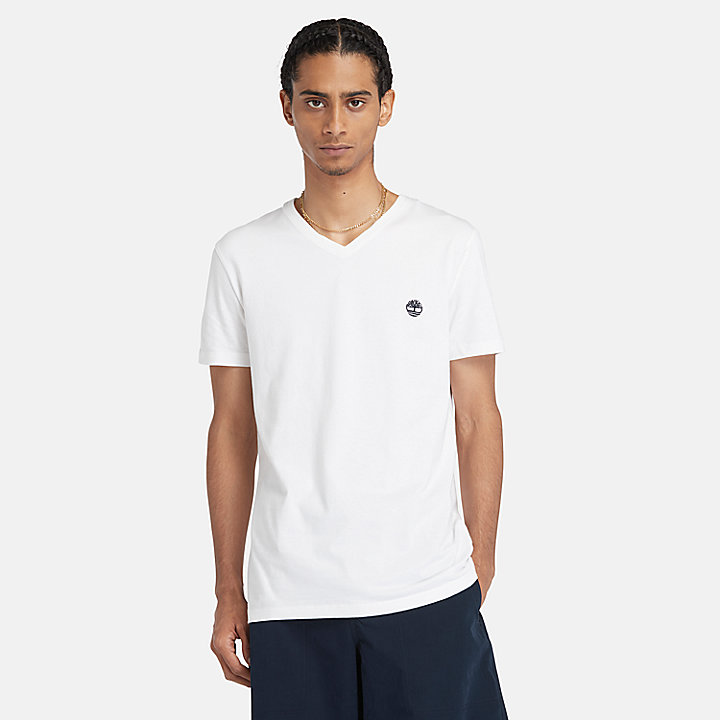 Dunstan River -T-Shirt mit V-Ausschnitt für Herren in Weiß