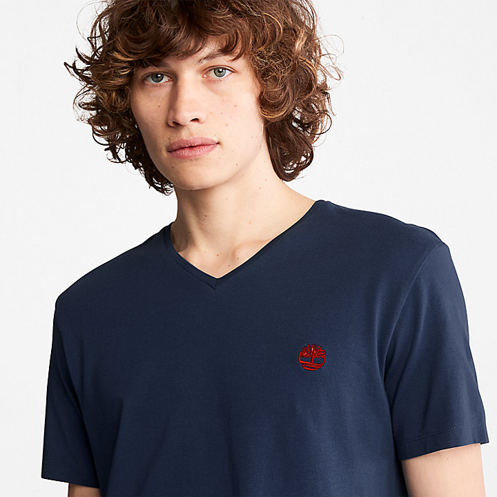 T-shirt Dunstan River à col en V pour homme en bleu marine