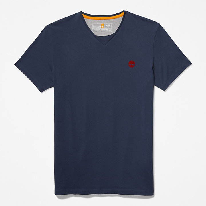 T-shirt Dunstan River com Gola em V para Homem em azul-marinho-