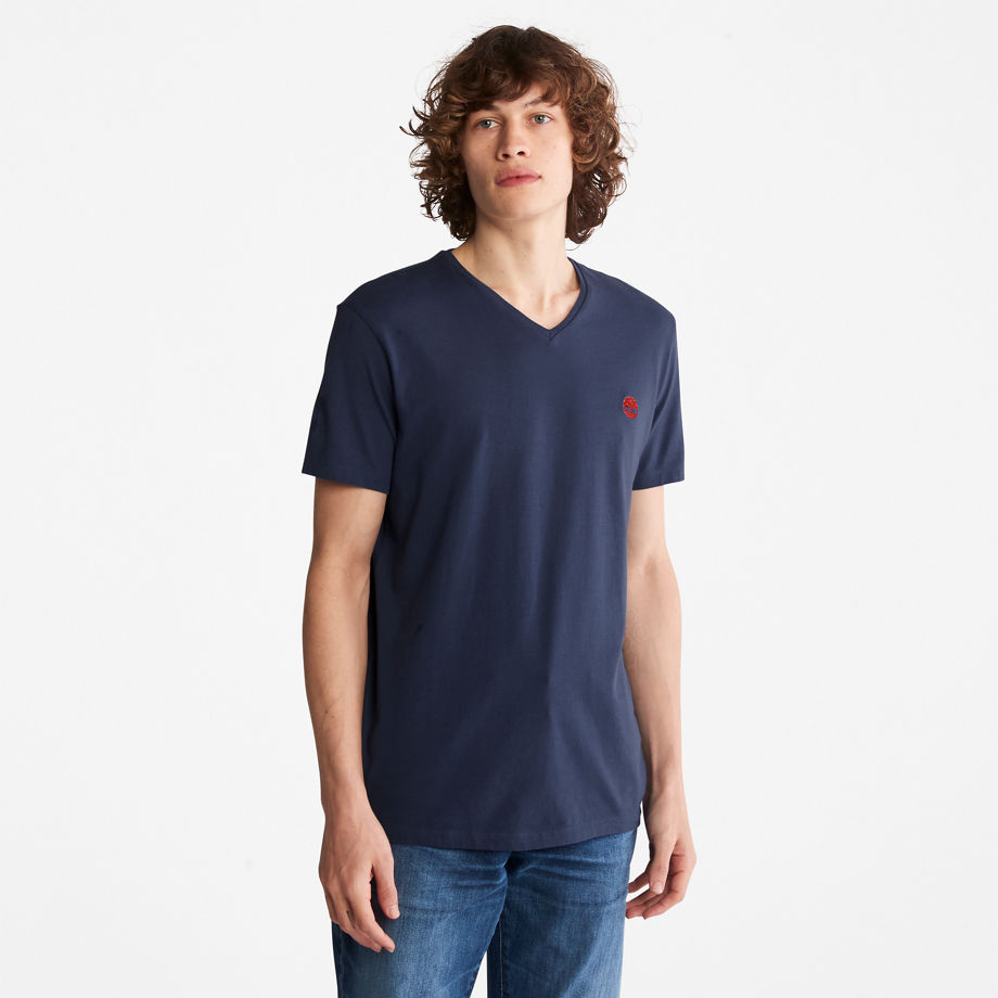 Timberland Dunstan River V-neck T-shirt For Men In Navy Navy, Size XXL