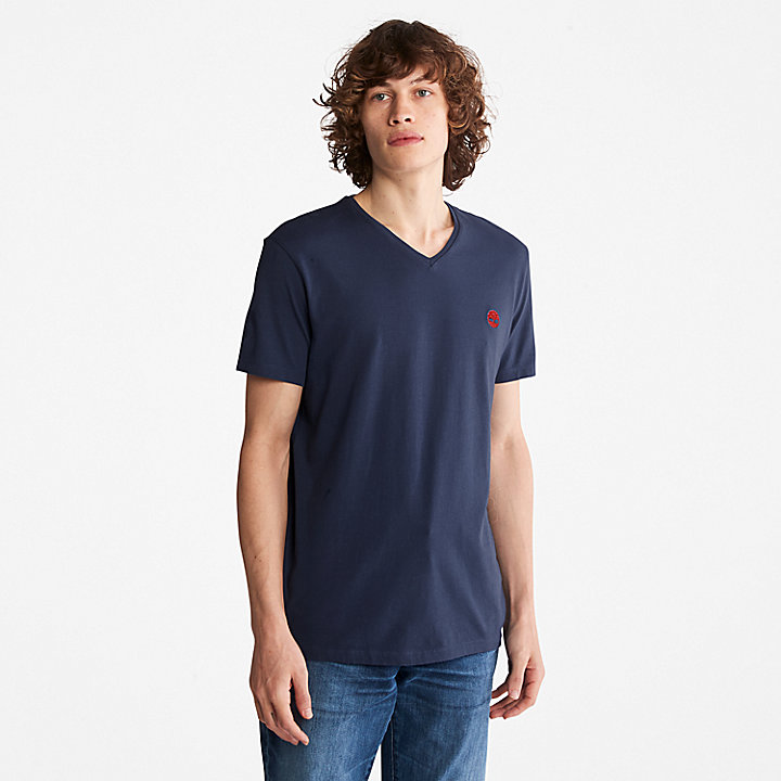 T-shirt Dunstan River com Gola em V para Homem em azul-marinho