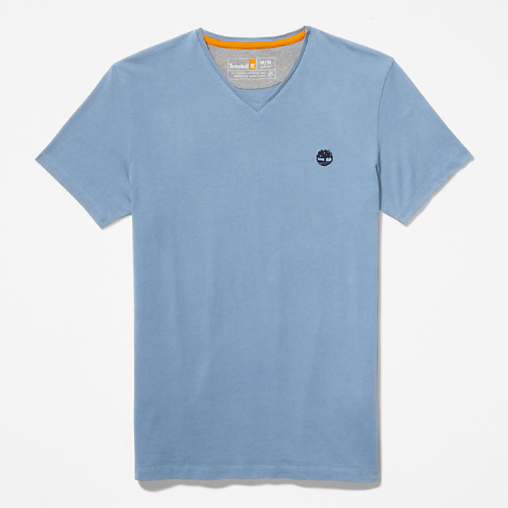 T-shirt Dunstan River com Decote em V para Homem em azul-