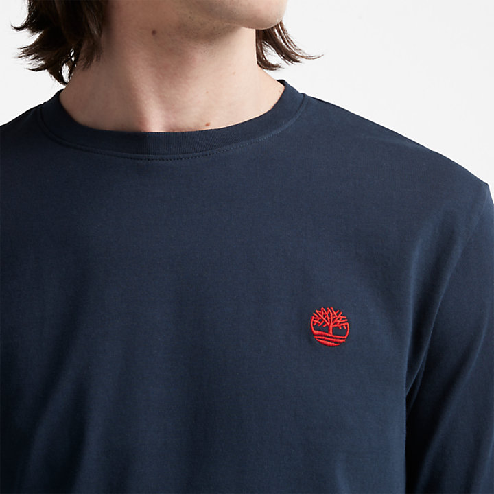T-shirt de Manga Comprida com Gola Redonda Dunstan River para Homem em azul-marinho-