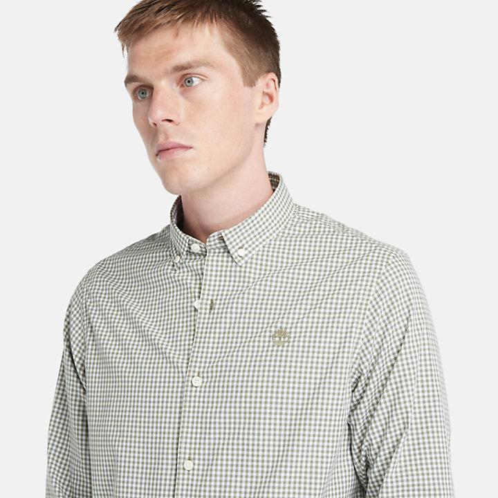Micro-gingham Poplin Shirt for Men in Green-