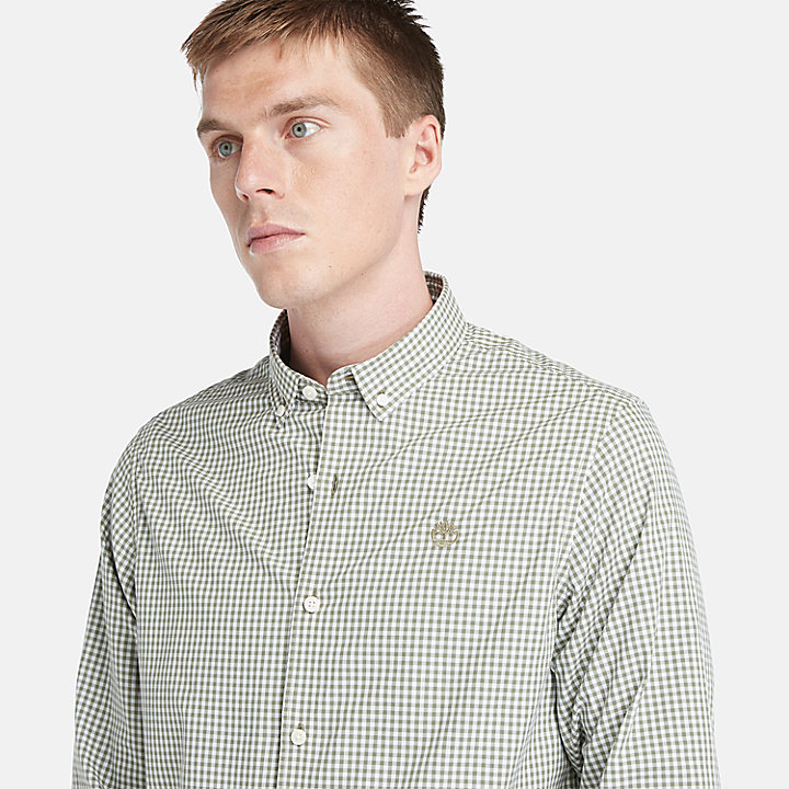Micro-gingham Poplin Shirt for Men in Green