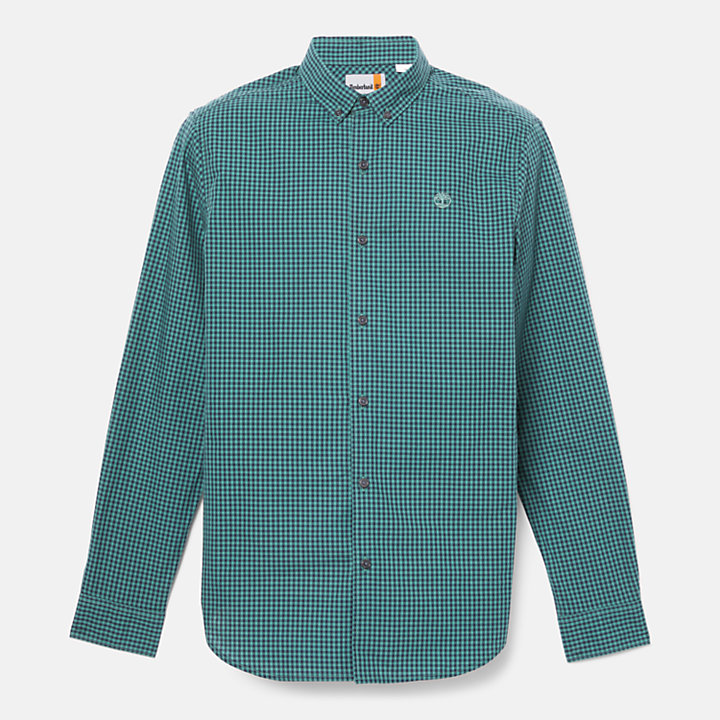 Camisa de popelina de microcuadros para hombre en azul verdoso-