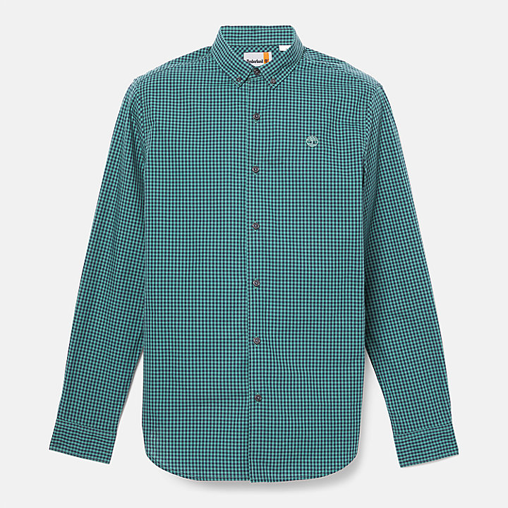 Camisa de popelina de microcuadros para hombre en azul verdoso