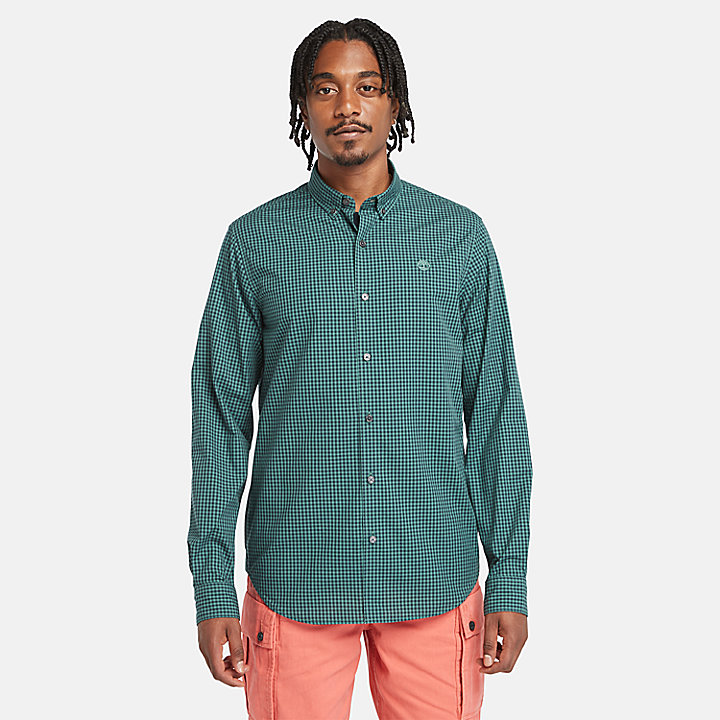 Micro-gingham Popeline Overhemd voor heren in groenblauw