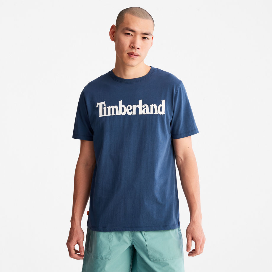Timberland Linear Logo T-shirt For Men In Dark Blue Dark Blue, Size L