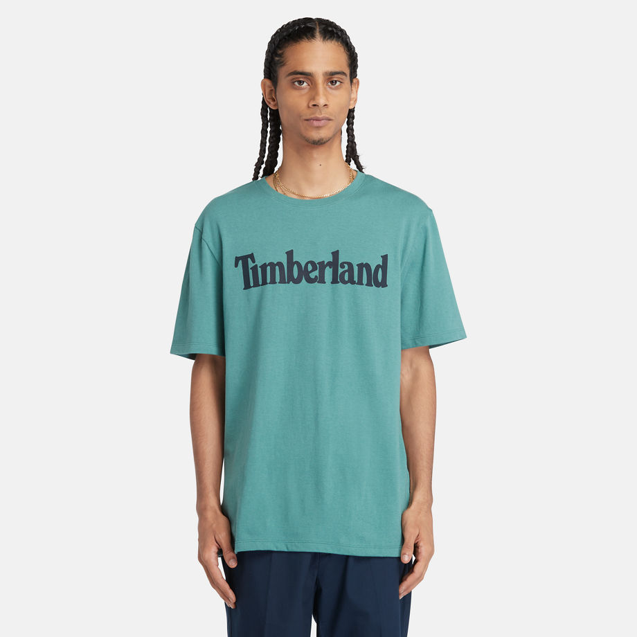 Timberland Linear-logo T-shirt For Men In Sea Pine Blue, Size 3XL