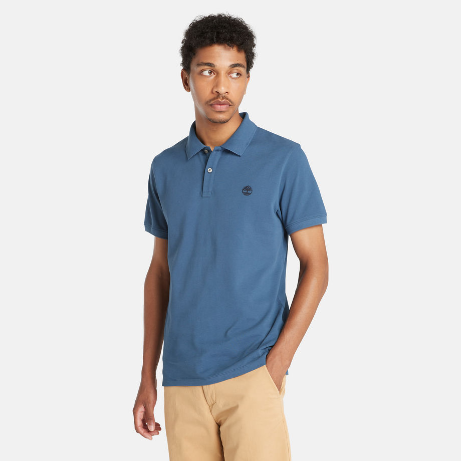 Timberland Millers River Pique Slim-fit Polo Shirt For Men In Dark Blue Dark Blue, Size XXL