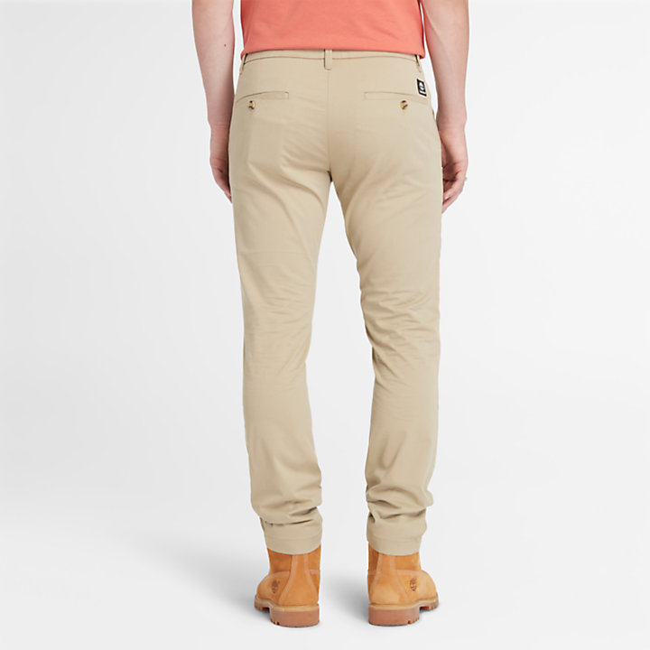 Stretch Twill Chino Trousers for Men in Beige-