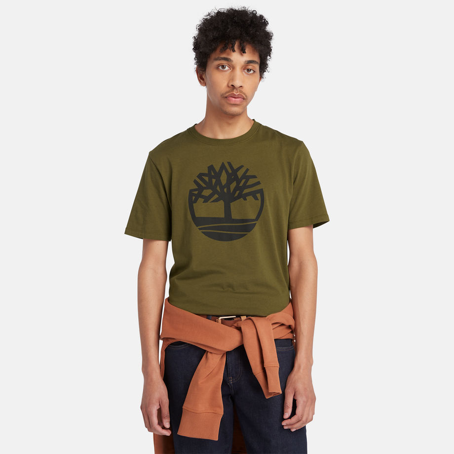 Timberland Kennebec River Tree Logo T-shirt For Men In Green Green, Size L